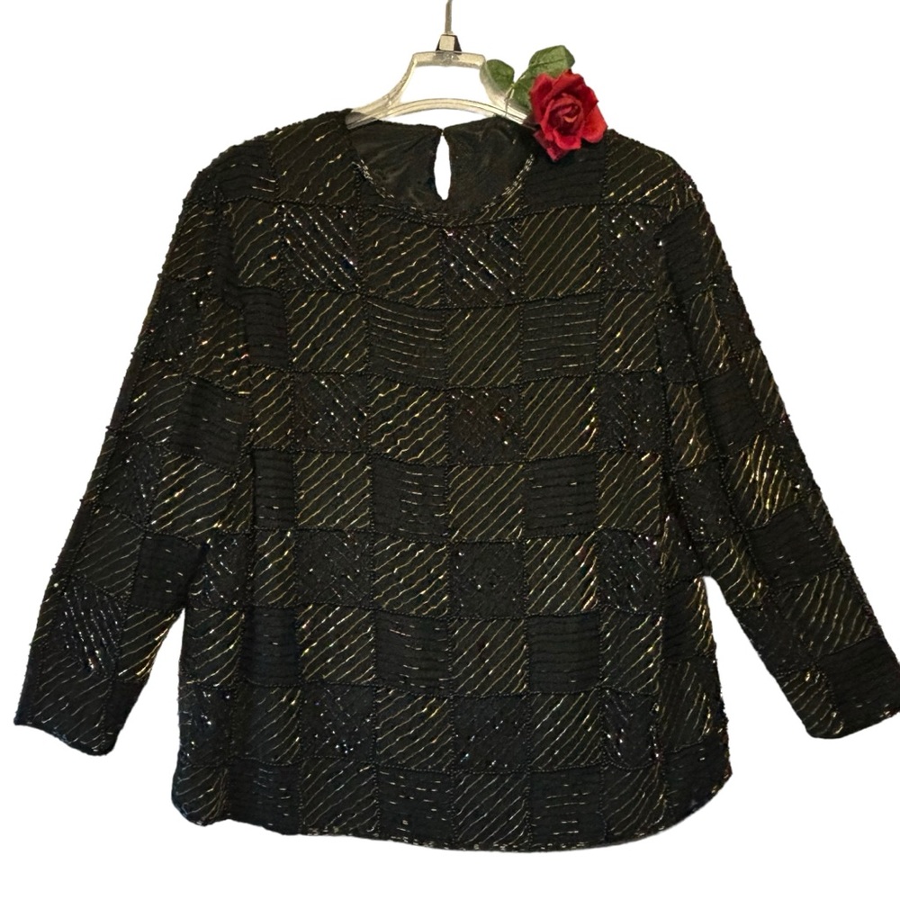 Vintage For You From Spiegel IX Black Gold Silk Check Embellished Beaded READ